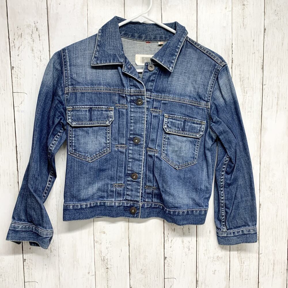 UJ Jacket Women Size Small Blue Denim Collared Button Down Crop Trucker Pockets